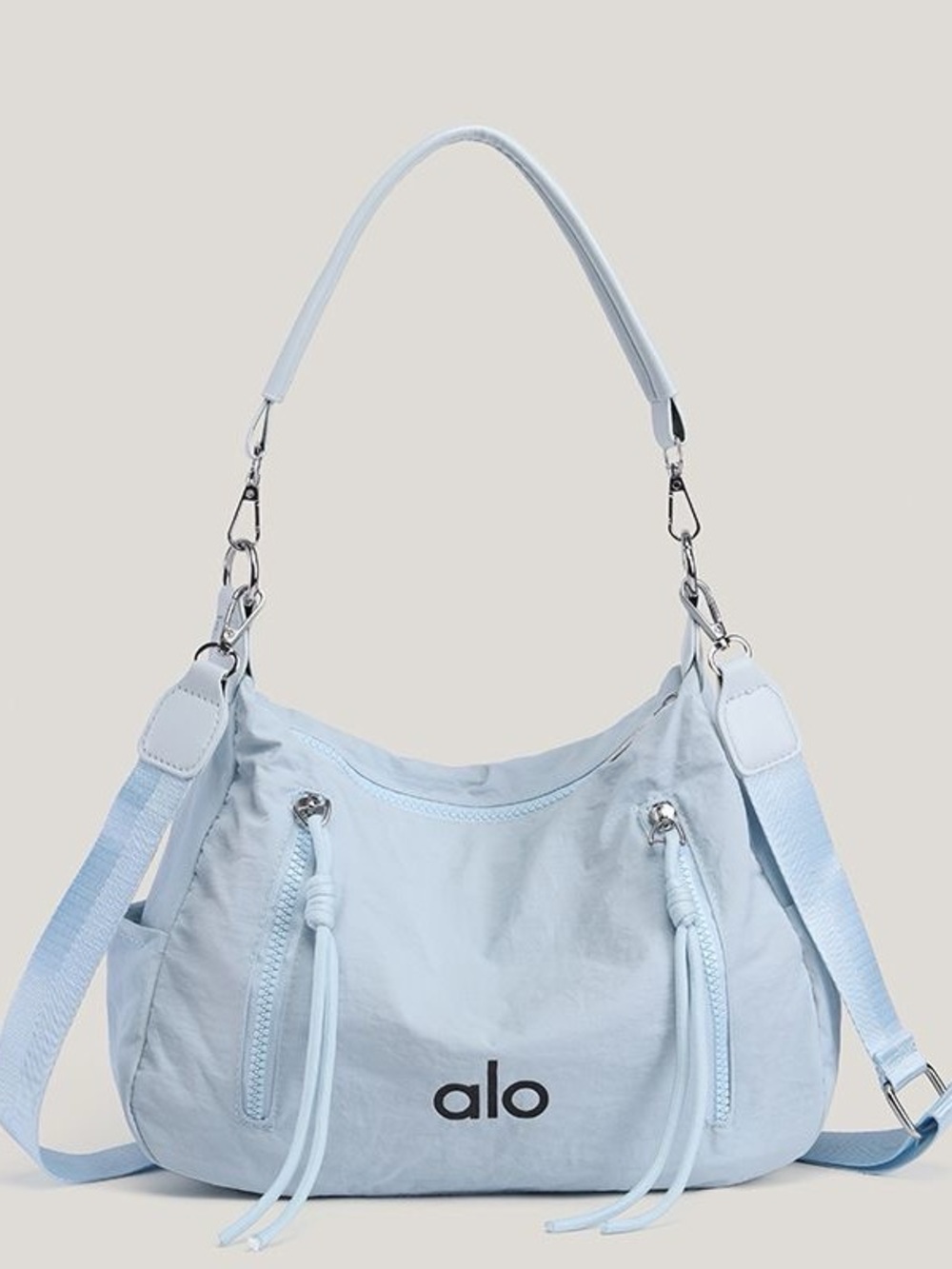 ALO Yoga Light Blue Nylon Shoulder Bag with Adjustable Strap